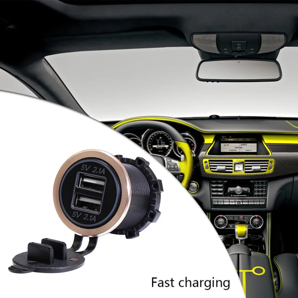 Dual USB Charger Socket Power Outlet 2.1A& 2.1A(4.2A) for Car Boat Marine RV Mobile DIY Kit With Aluminum Alloy Ring