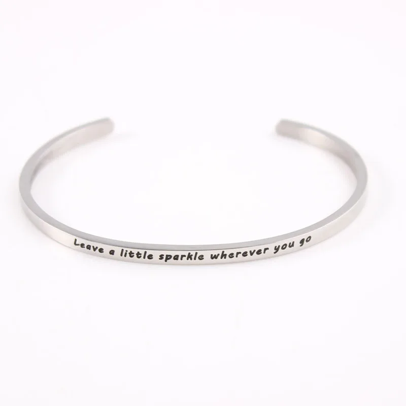 

2017 silver plated Stainless Steel Engraved Positive Inspirational Quote Cuff Mantra Bracelet Bangle For couple lover Gifts