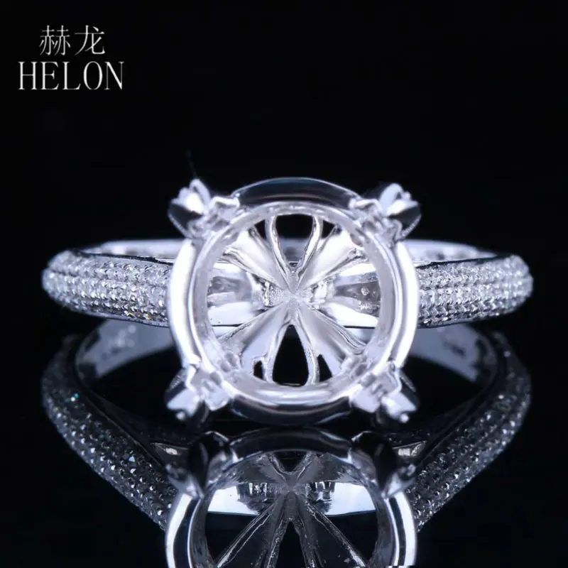 HELON круглое кольцо 10-11 мм с полукреплением, твердое белое золото 14 к, натуральное бриллиантовое обручальное кольцо для женщин, Романтический, Модный Ювелирный