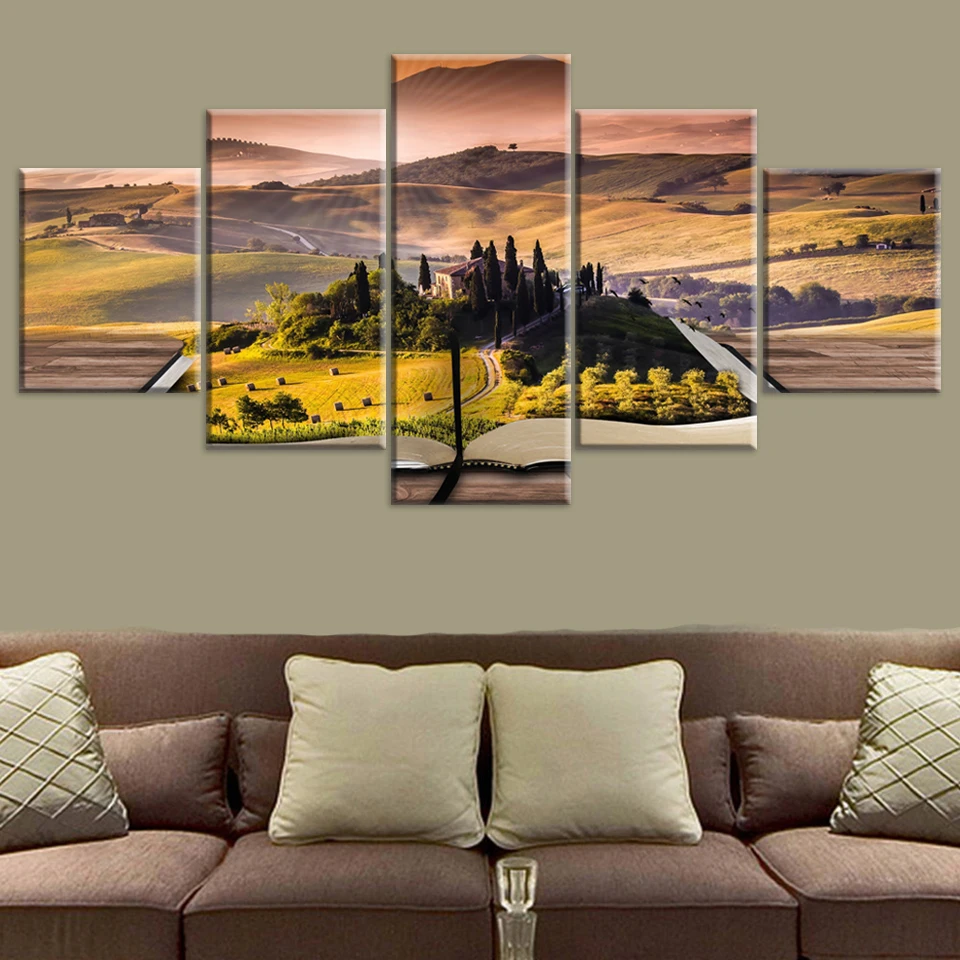 Modular Pictures 5 panels Book scenery Poster Wall Art Modular