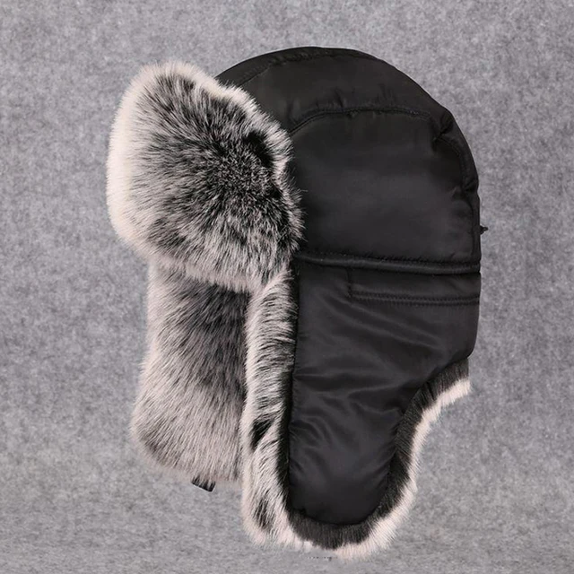 Winter Men Ushanka Fluffy Faux Fur Russian Hats Bomber Trapper Hat Warm
