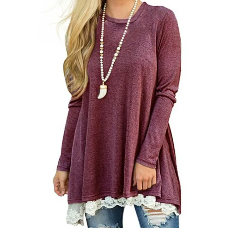 Femme Autumn Blouse Casual Women Blouses Tops Loose Shirts Winter 2018 Basic Lace Shirt Track Jumper Tunic Long Blusas GV184 Blouses