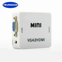 Trumsoon 1080P VGA to HDMI Mini Converter with Audio VGA2HDMI Adapter Connector for Projector PC Laptop HDTV Monitor TV-box