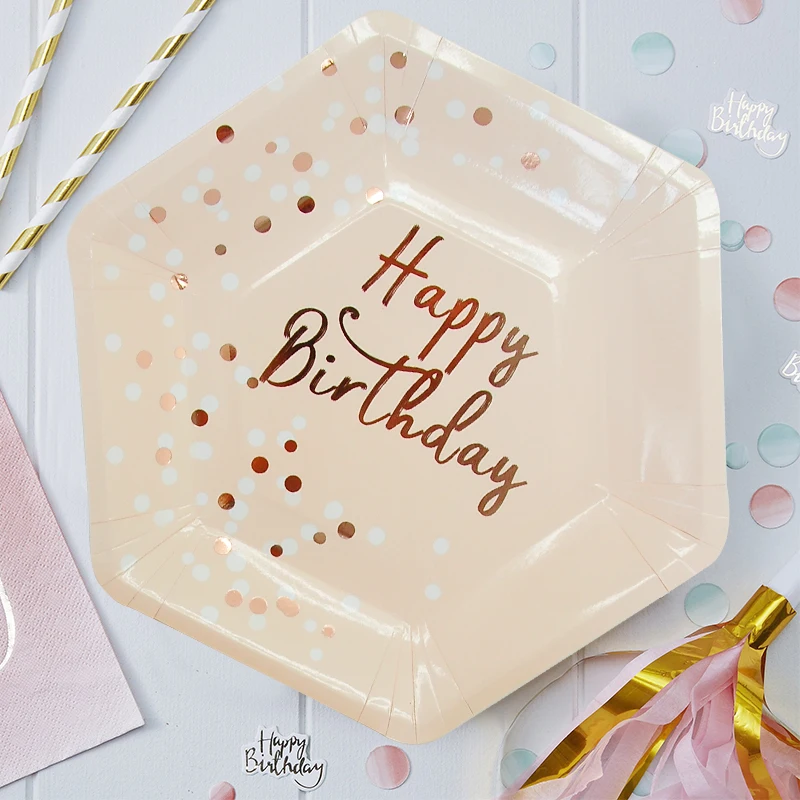 

1Set Pink Series Happy Birthday Disposable Tableware Gilding Paper Straws/Napkin/Cup/Plate For Kids Birthday Party Decoration