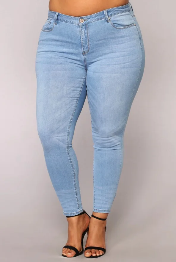 Женские джинсы больших размеров с высокой талией, Узкие синие джинсовые штаны, женские эластичные джинсы, 3XL 4XL 5XL 6XL 7XL - Цвет: Sky blue
