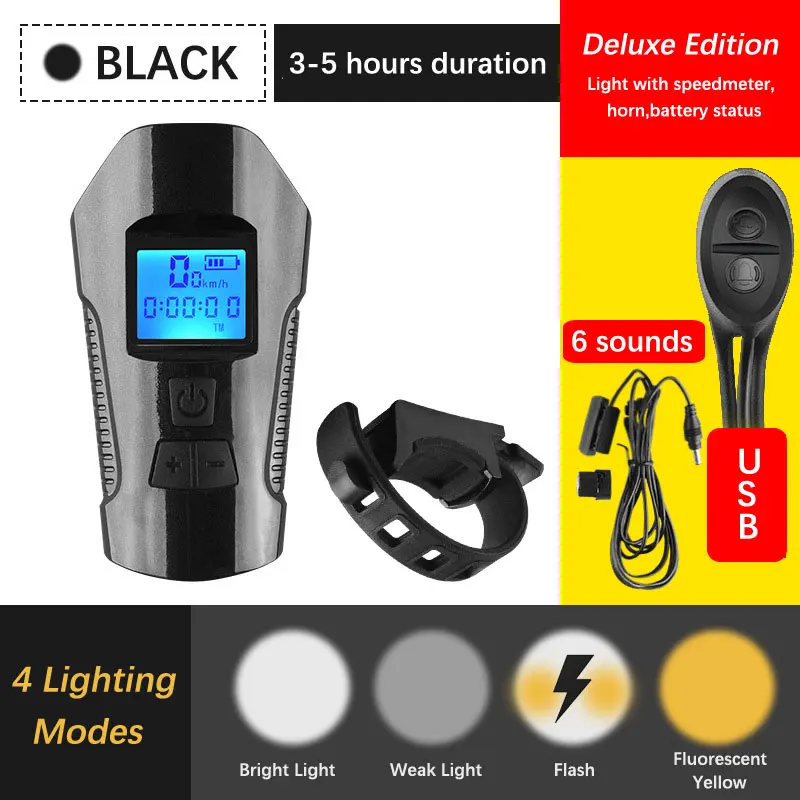 Waterproof Bicycle Light Computer Speedometer Bike Front Light USB Rechargeable Flashlight LED Cycling HeadLight - Цвет: 02