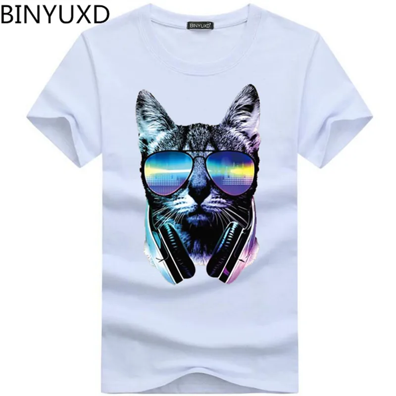 

Summer Men T-Shirt Creative The Observer Cat Printed Men's Tops Short Sleeve Casual T Shirts cartoon printed hipster short tees
