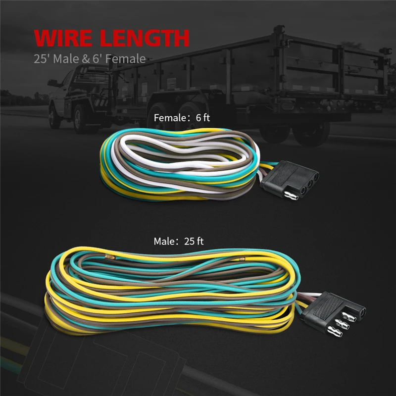 MICTUNING 4Pin 25' мужской и 6' Женский Разъем 18 AWG цвет кодовый провода 4-Way плоский прицеп светильник Жгут проводов комплект расширения