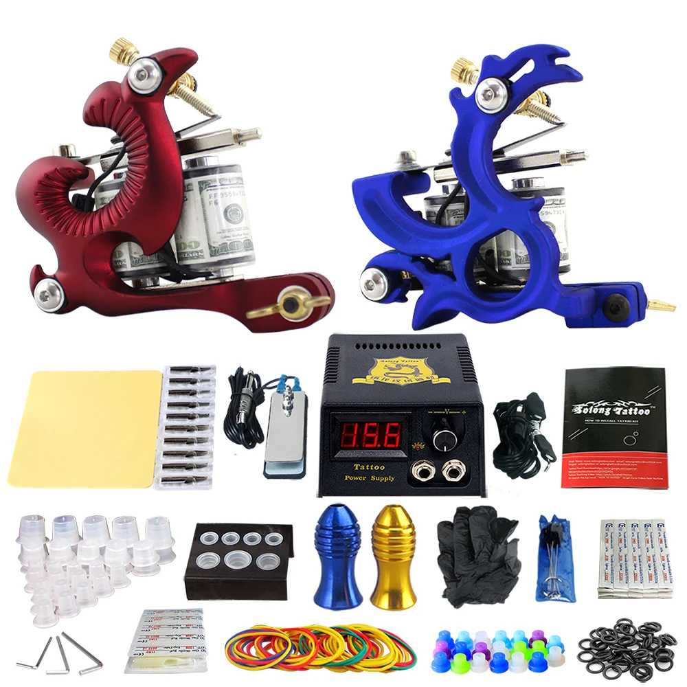 

Solong Professional Complete Tattoo Kit 2 Top Machine Gun Power Supply TK202-9