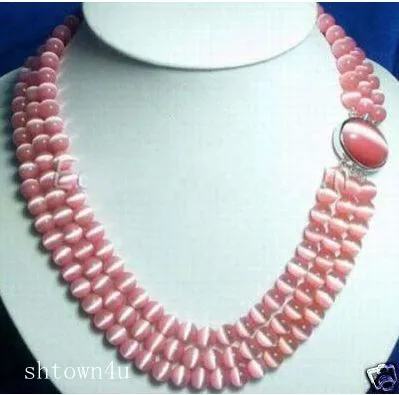 real women jewelry dubai turkish wholesale necklaces Charm RARE 3 ROWS 8MM PINK OPAL BEAD NECKLACE real natural beads