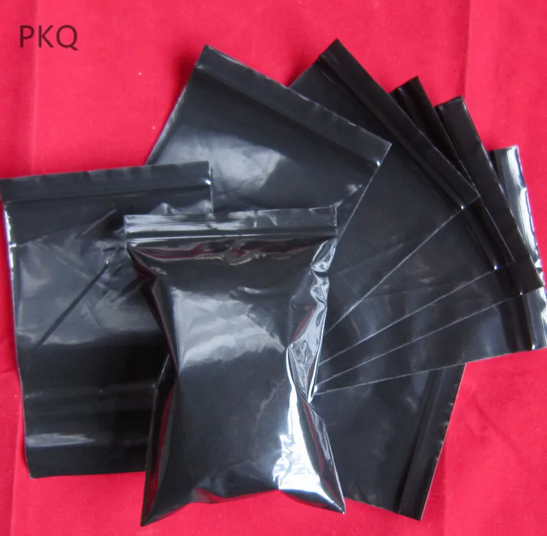 15 Sizes Black Zipper Plastic Bag Reclosable Ziplock Package Bag Heat