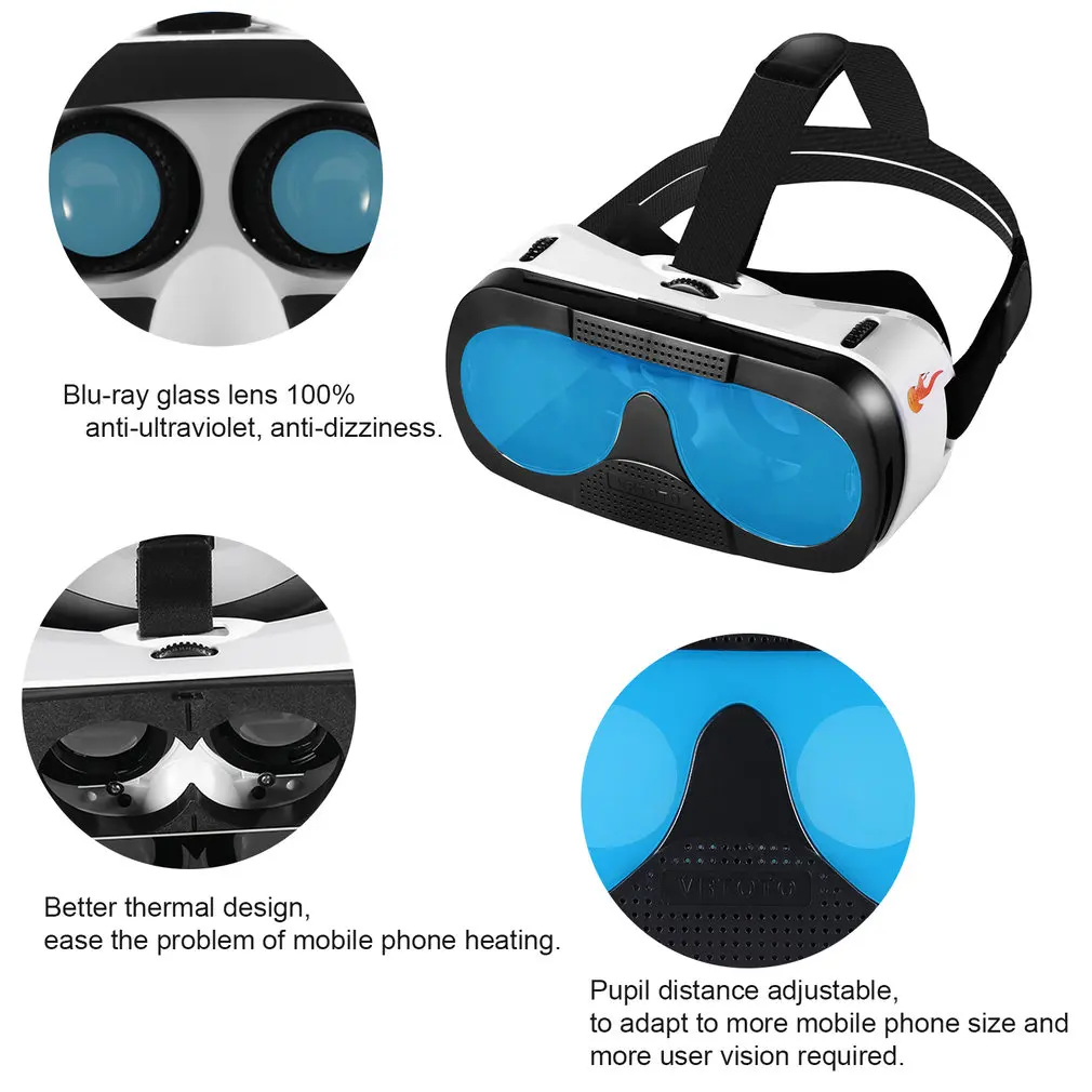 LESHP Blu-ray Glass Lens 3D VR Glasses Virtual Reality Headset Movie Game Anti-ultraviolet Anti-dizziness Better Thermal