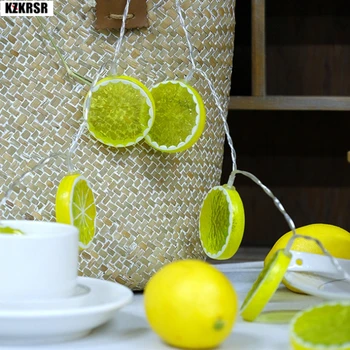 

KZKRSR 1M 10LEDS/3M 20LEDS Battery Powered Lemon Patten Fairy String Light Bedroom Party Decor Lamp Christmas Holiday Lighting