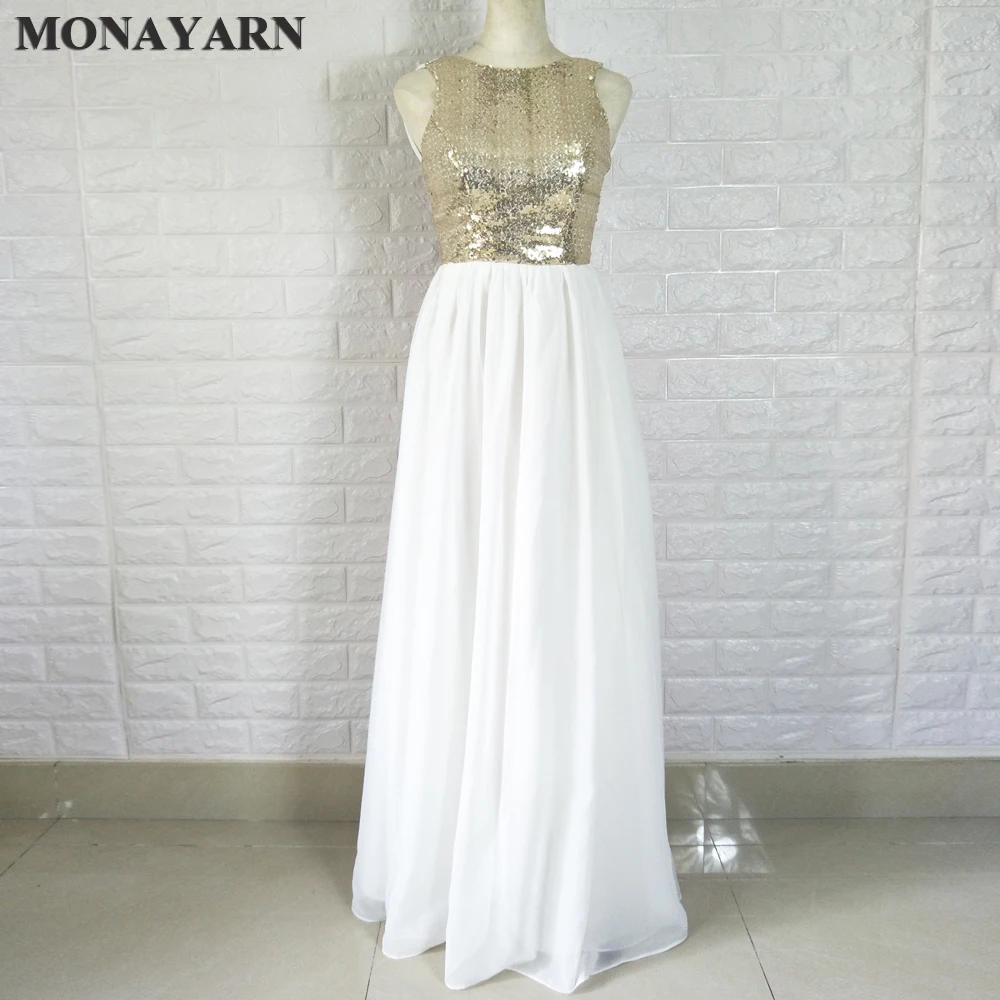 

Charmming Chiffon Tulle with Top Champagne Gold Sequin Bridesmaid Dresses Formal Prom Dress 2018 Long Special Occasion Dresses