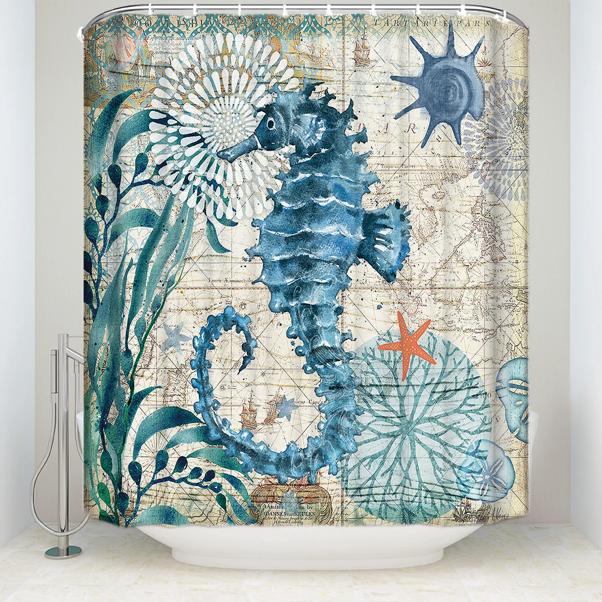 CHARMHOME Sea Horse Shower Curtain Ocean Animal Shower Curtains