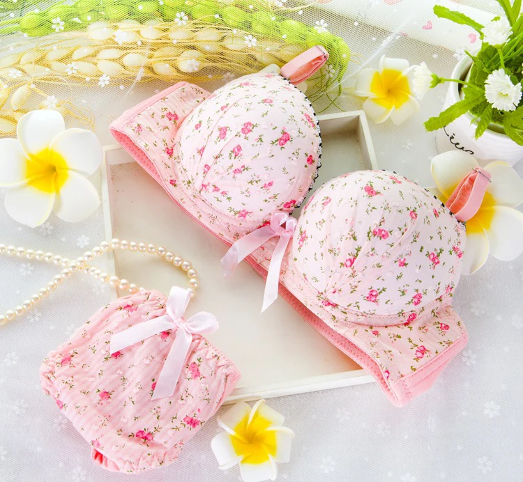 Lace Pink Lolita Lingerie Women Bra Set Push Up Triumph