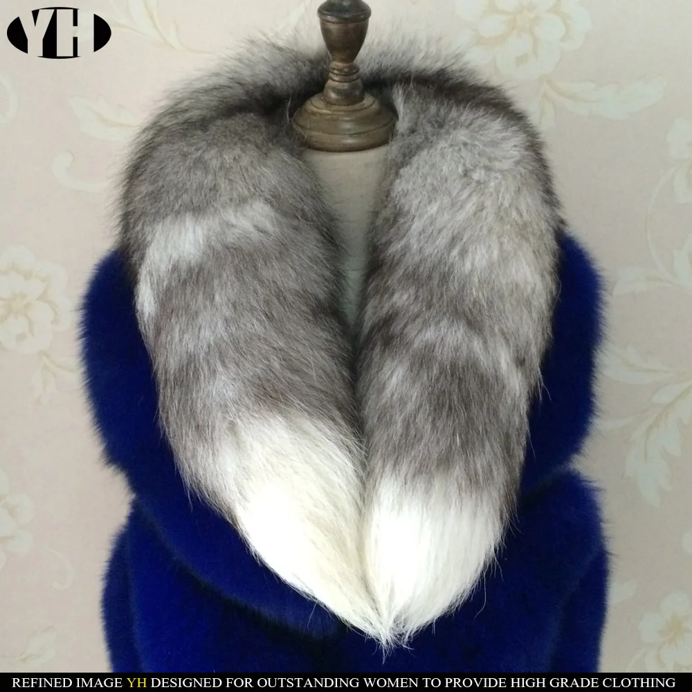 new arrive Real Fox Fur Scarf Women Winter Warm muffler 2 fox Tail patchwork Scarves Fashion fullness Collar Wraps