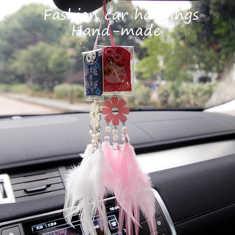 

Interior Hanging Ornament Amulet Talisman Churinga Periapt Maneki Neko Lucky Cat Dreamcatcher Feather Car Pandent Keychain C86