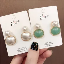 Имитация жемчуга овальной формы зеленые корейские серьги для женщин яркие серьги-гвоздики аксессуары праздничные подарки на день рождения CEL310