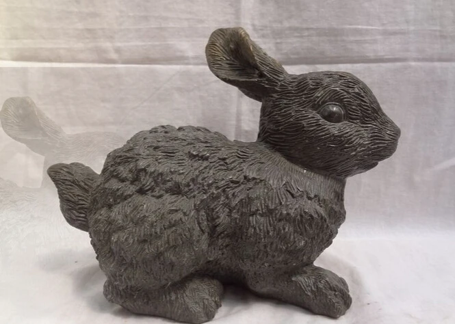 

JP S0606 9" Folk Chinese Bronze Wealth Lovely Rabbit Year Zodiac Lucky Animals Statue