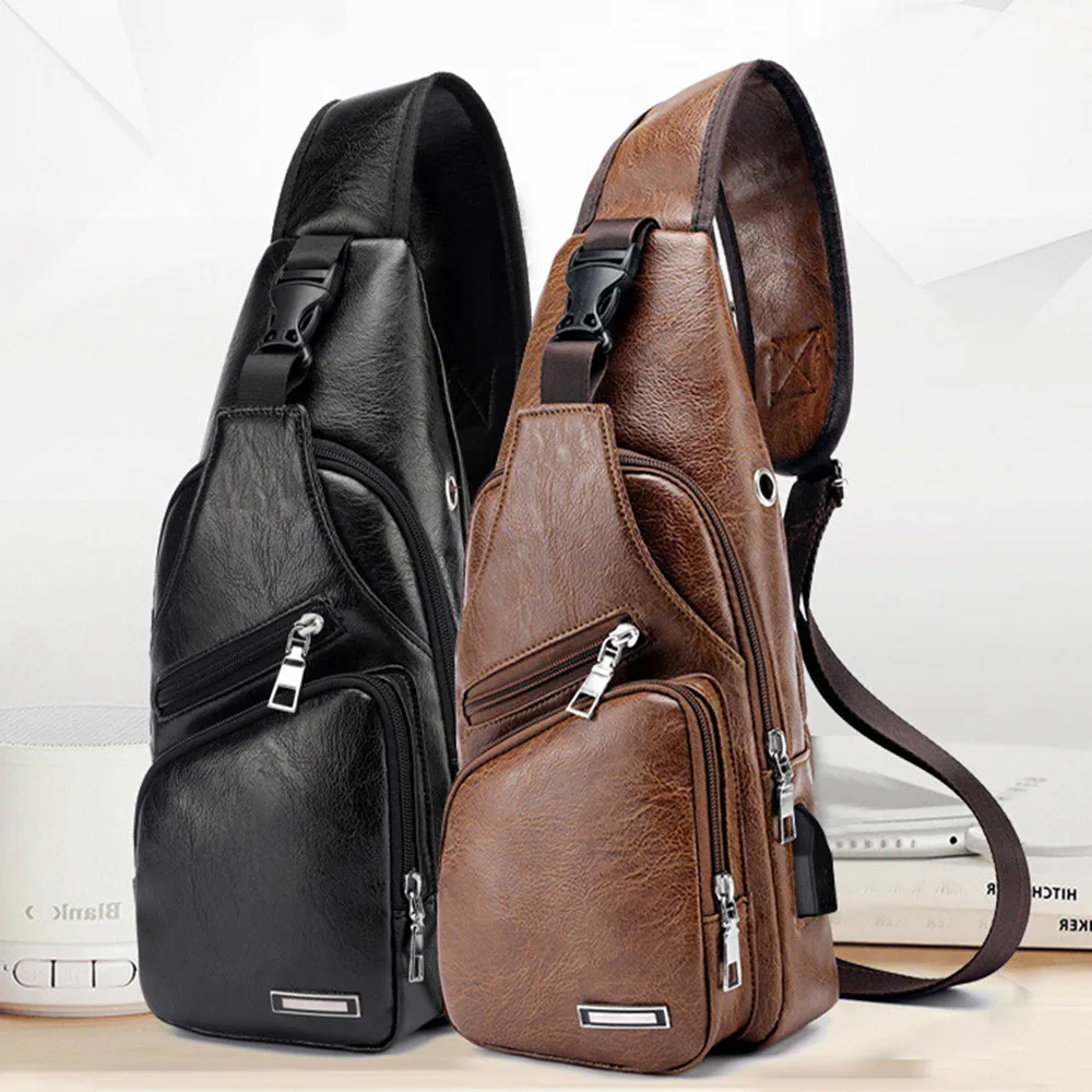 Кросс-Бордер для таможни PU сумка на плечо мужская сумка с зарядкой Мужская USB нагрудная сумка для писем грудь новая#415