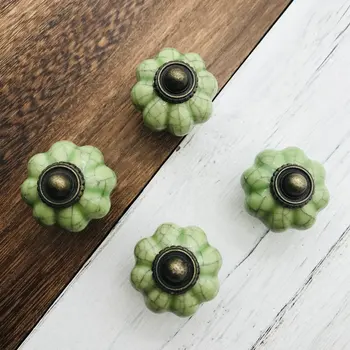 

5pcs Jade Green Ceramic Knobs Crack Pattern Cabinet Dresser Pulls Vintage Door Handles Round Cupboard Wardrobe Drawer Knobs