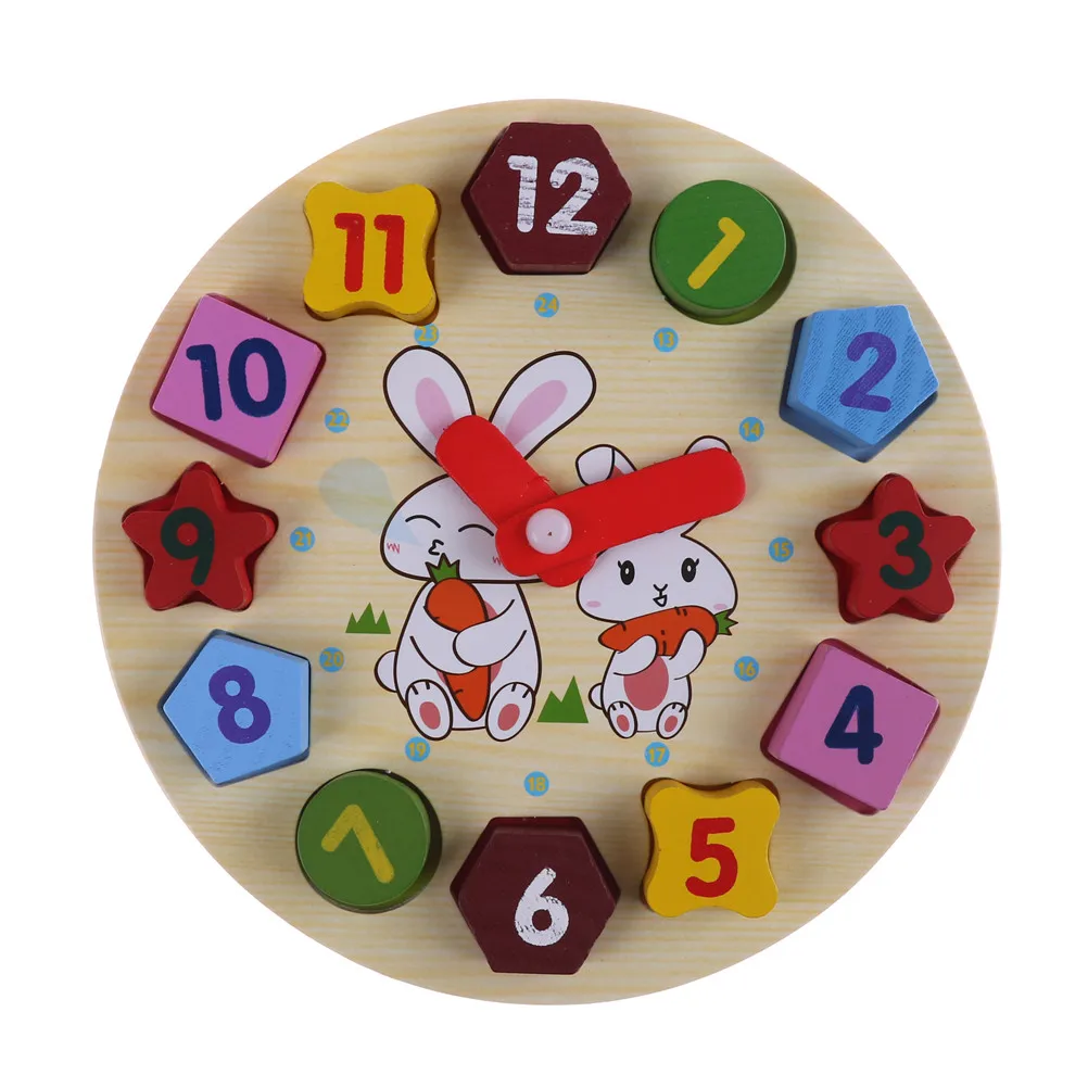 Wooden Digital Clock Jigsaw Toy Geometry Stacking Toys Baby Kids Childrens Education Wooden
