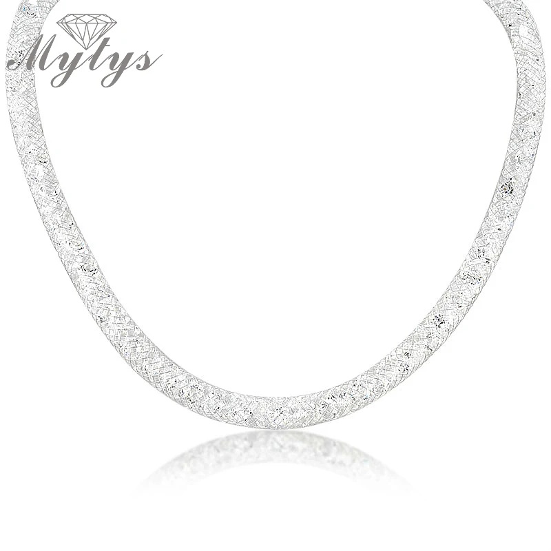 Mytys кристальная проволочная сетка, коллекция трубок, ожерелье внутри, кристальная проволочная сетка, ожерелье для женщин N373 - Окраска металла: Silver none Pearl