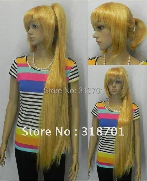 

(Free Shipping) new gold Long ponytail cosplay wig