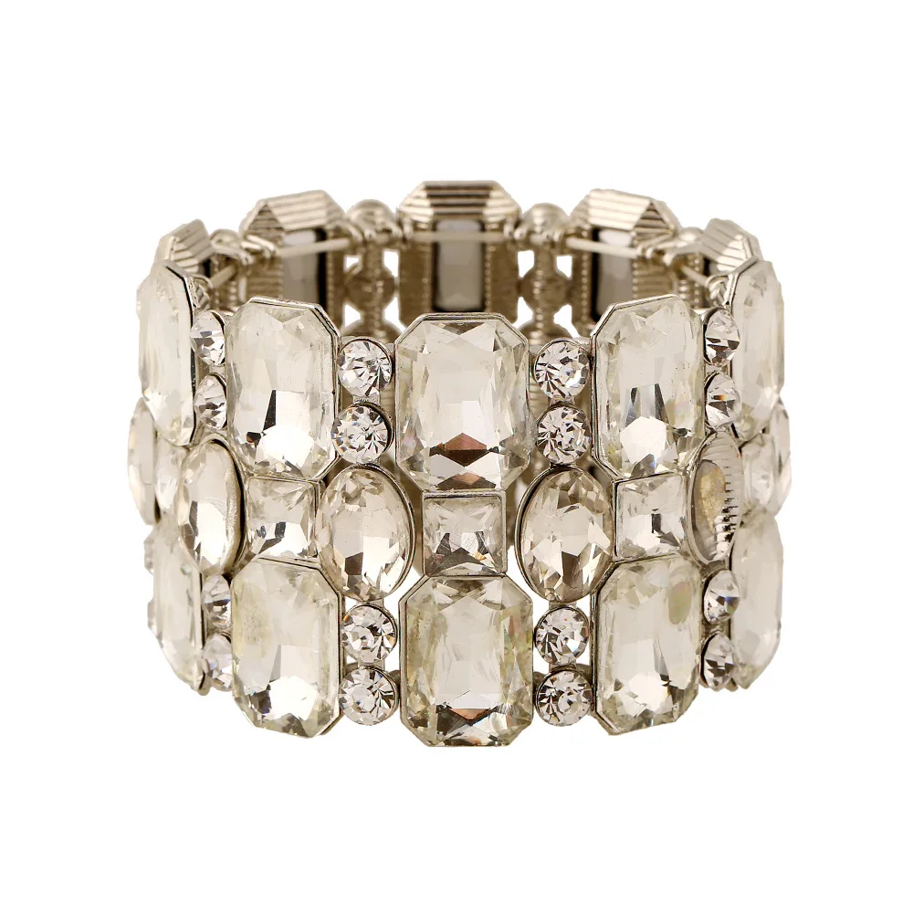 Luxury Big Crystal Elastic Bangle Bracelet For Women Alloy Adjustable