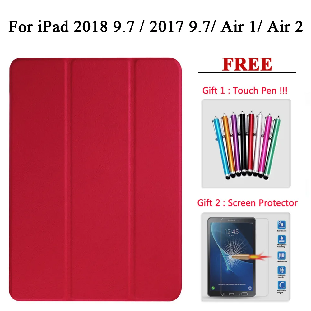 Защита экрана стекло+ чехол для iPad 9,7 Air 1/2/3 PU кожаный смарт-чехол для i Pad mini 1 2 3 4 5/pro 10,5 - Цвет: 2017 2018 Air1 Air2