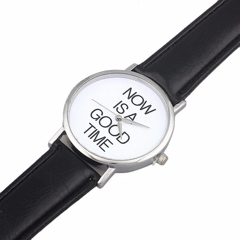 Горячая мода кварцевые часы теперь хорошее время Новый Письмо кожаный ремешок мужчин, женщин, детей наручные часы