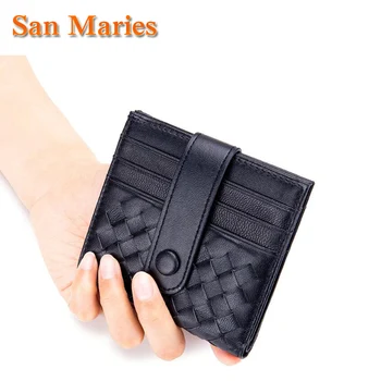 

San Maries Luxury 100% Genuine Leather Sheepskin Knitting Wallet Short Unisex Wallets And Purses Casual Hasp Wallets