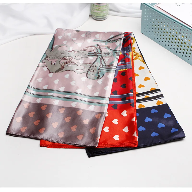 Fashion Kerchief Hair Scarf For Women Print Silk Satin Hijab Scarfs Female 90*90cm Square SHalws Neckerchief Scarves For Ladies