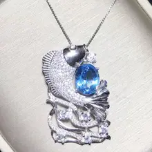 Натуральное ожерелье из голубого топаза кулон Серебро 925 пробы большая рыба стиль 2.5ct gemtone# T18090102