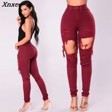 Новинка, хит, повседневные сексуальные красные джинсы, женские хлопковые облегающие джинсовые брюки, узкие брюки с дырками, ковбойские джинсы, femme Xnxee