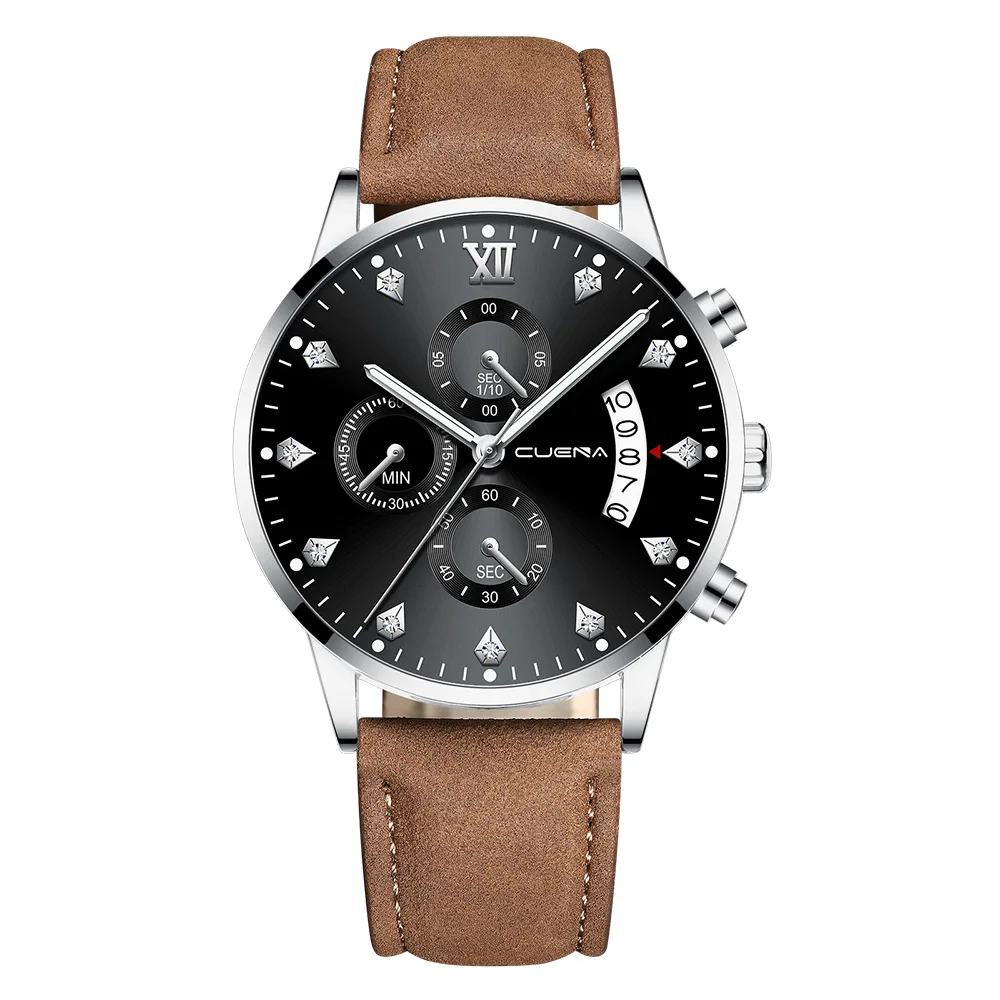 Мужские кварцевые часы военные спортивные наручные часы с кожаным ремешком Мужские часы с полным календарем Мужские часы Saati Relogio Masculino - Цвет: H