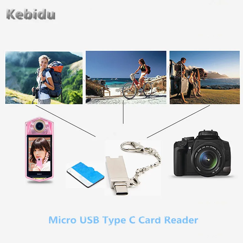 Kebidu USB Micro SD TF карта памяти Высокоскоростная карта ридер адаптер USB-C кард-ридер с брелком для планшета/телефонов Мини Размер