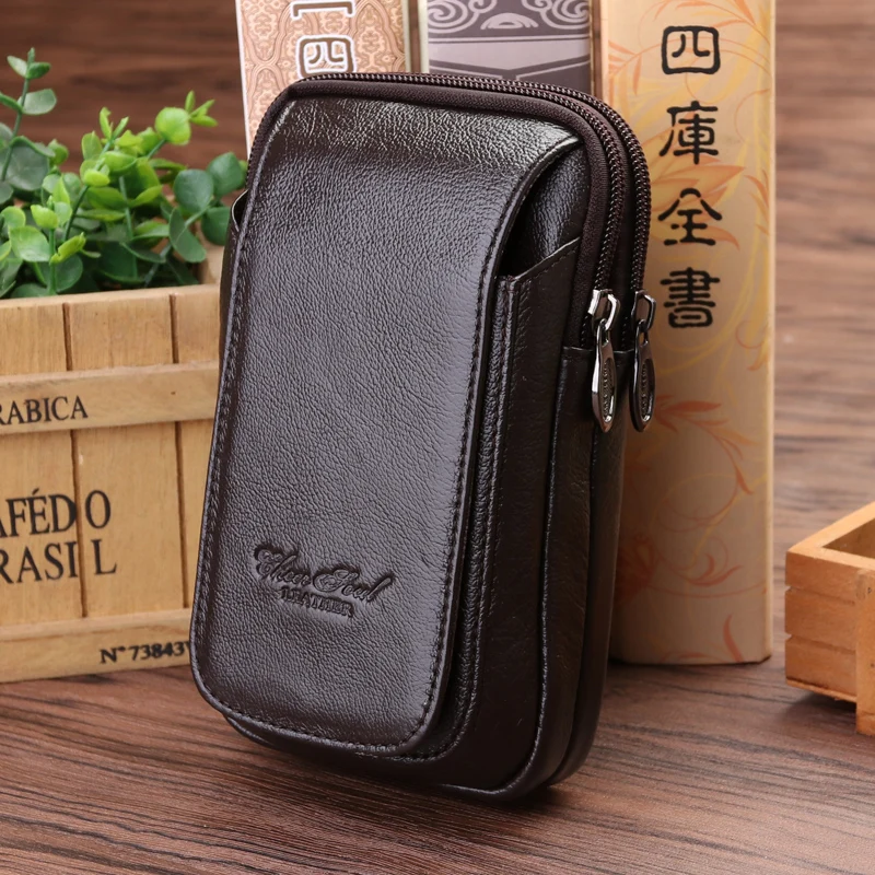 

CHEER SOUL New Men Cow Genuine Leather Fanny Waist Bag Male Mobile Phone Coin Purse Pocket Belt Bum Pouch Pack 2018