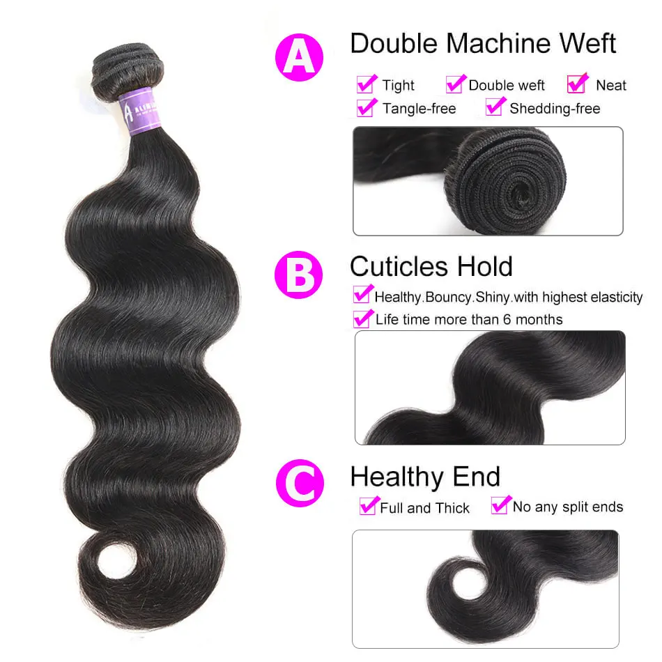 Brazilian Body Wave Hair Bundles 8-30 Inches Human Hair Weave Bundles Natural Black Hair Extensions 1 3 4 Bundles Alimice NoRemy
