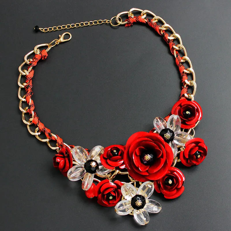 F& U красочные цветочные ювелирные изделия оптом для женщин Макси ожерелье дизайн модное массивное ожерелье Цветы ожерелья и подвески