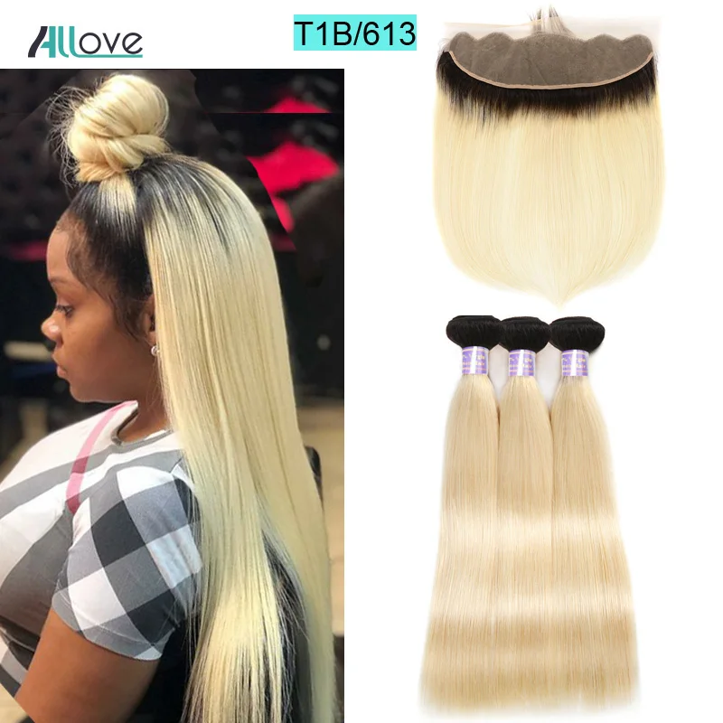Allove 613 пряди блонд с фронтальной застежкой перуанские прямые волосы Remy