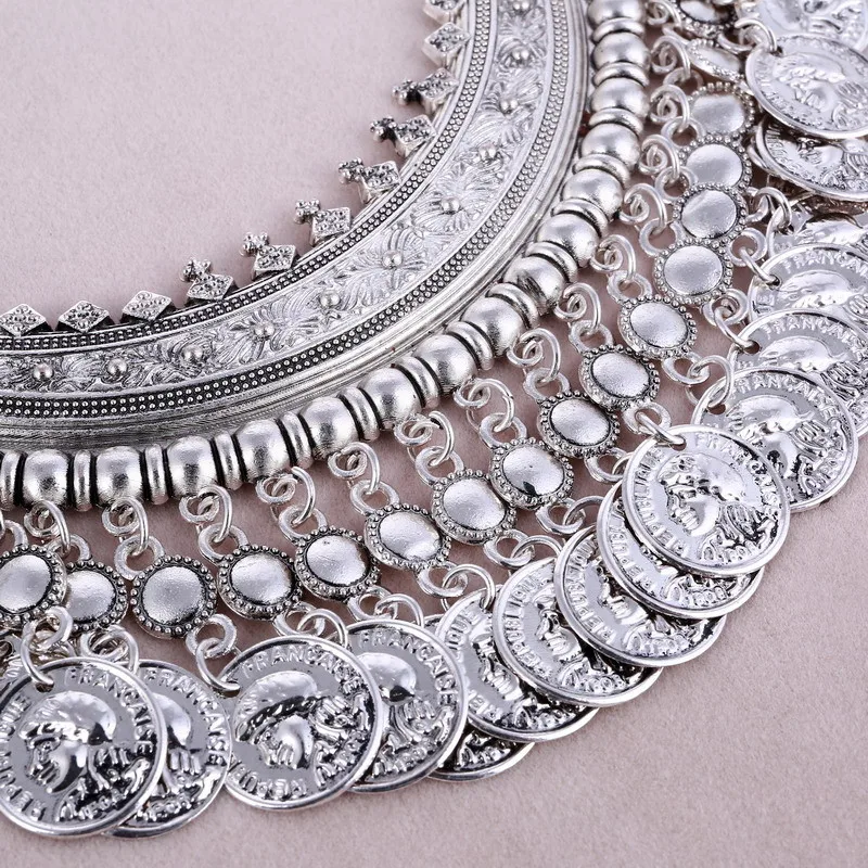 Винтажное Золотое серебряное длинное массивное ожерелье s& Кулоны, женское богемное ожерелье с монетами, женское колье, колье, женское ювелирное изделие
