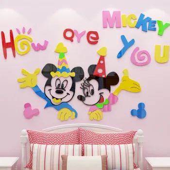 

Cartoon Mickey Minnie Mouse Acrylic Stickers for baby home decals wall stickers kids room baby bedroom Kids Birthday Party Decor