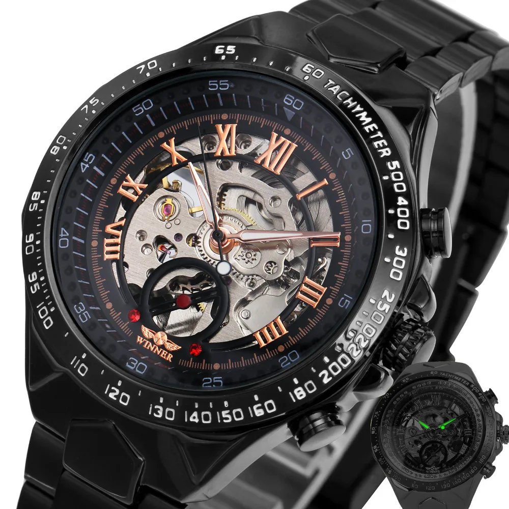 2017 T WINNER Men Rose Gold Watches Automatic font b Mechanical b font Watch Male Skeleton