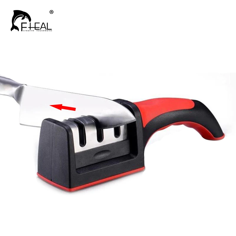 

FHEAL 1pc Dropshipping Knife Sharpener Quick Sharpener Professional 3 Stages Sharpener Knife Grinder Non-Slip Silicone Rubber