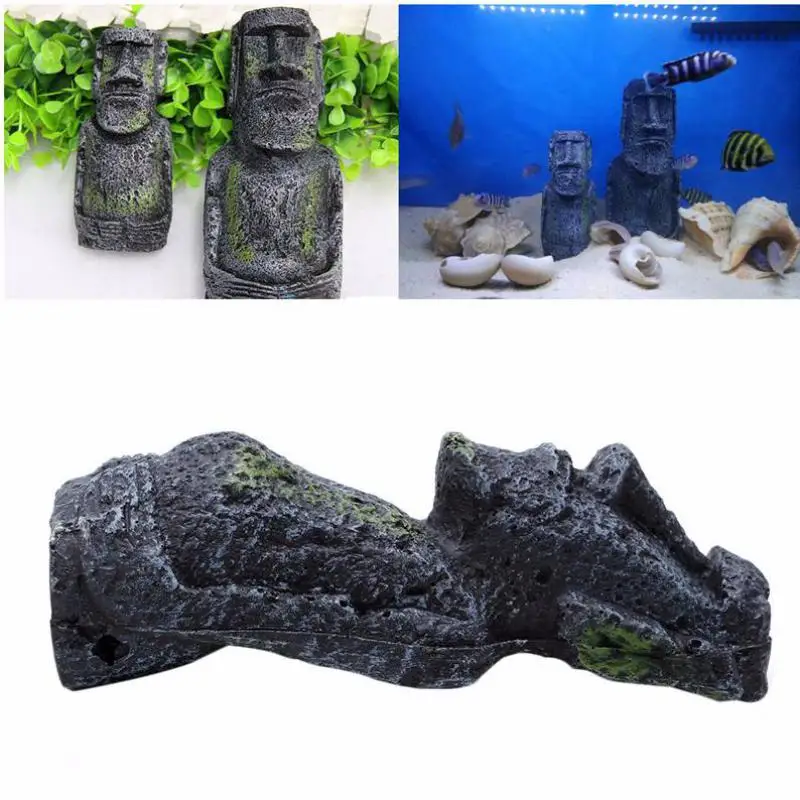 Fish Tank Decorations Easter Island statues Landscape Resin Crafts Aquarium New 