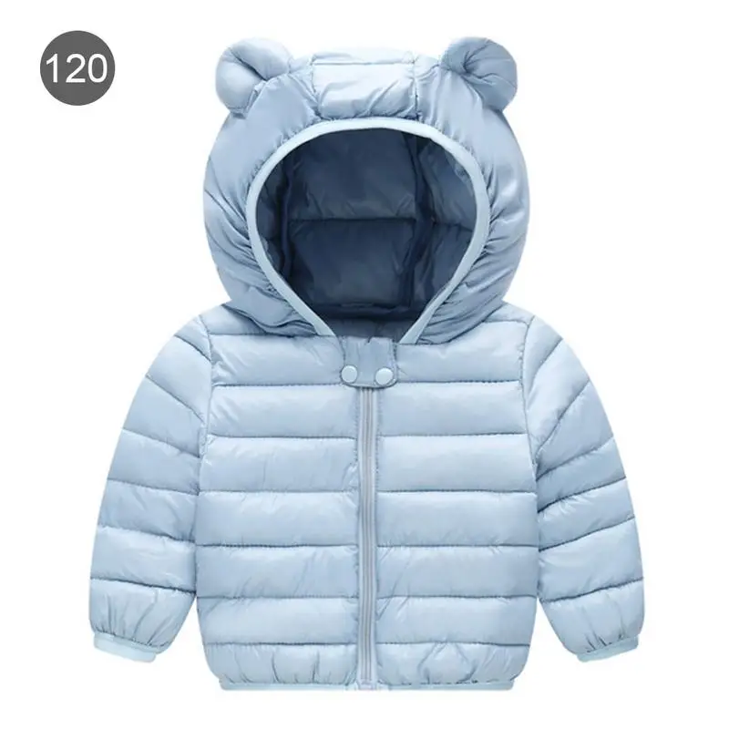Куртка для маленьких девочек и мальчиков г. Осенне-зимняя куртка для девочек, пальто детская теплая верхняя одежда с капюшоном детская одежда детская шапка с ушками - Цвет: Sky Blue 120cm