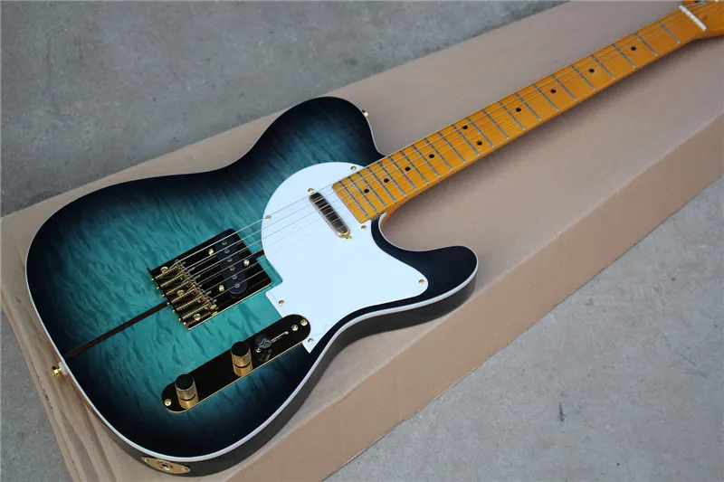 

Custom Blue Electric Guitar with Merle Haggard Signature Tuff Dog,White Pickguard,Gold Hardwares,customized according yourself.
