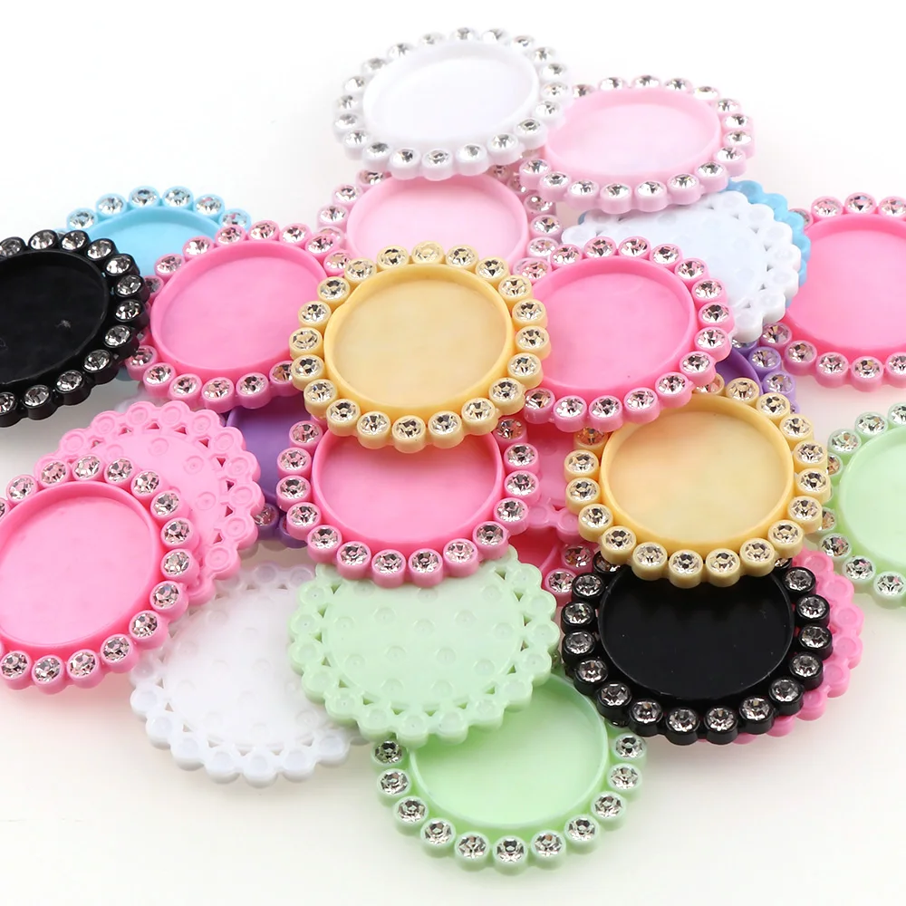 50 pçs/set colorido base redonda ajuste strass cabochão base quadro mix cor resina flatback ajuste acessório 30mm interno 20mm|Estatuetas e miniaturas|Casa e Jardim -
